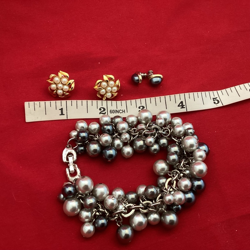 2 stud earrings pairs with bracelet Richelieu lot